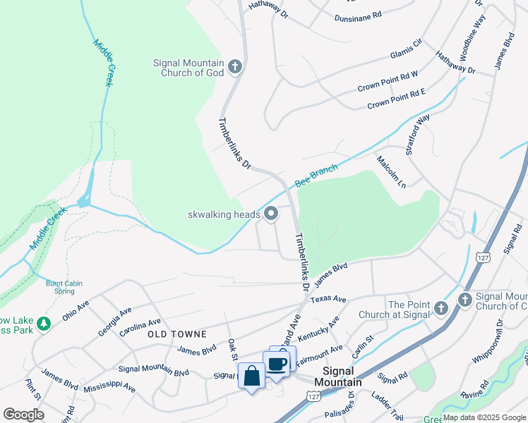 map of restaurants, bars, coffee shops, grocery stores, and more near 201 Sunnybrook Trail in Signal Mountain