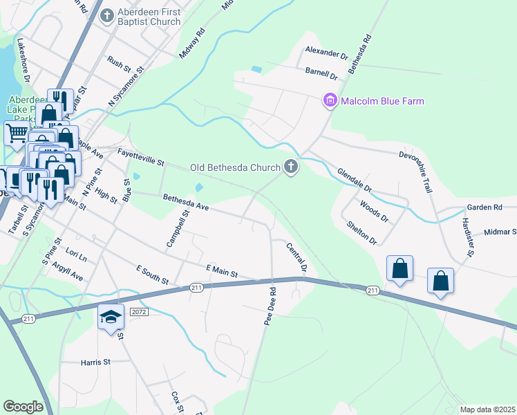 map of restaurants, bars, coffee shops, grocery stores, and more near 946 Bethesda Road in Aberdeen