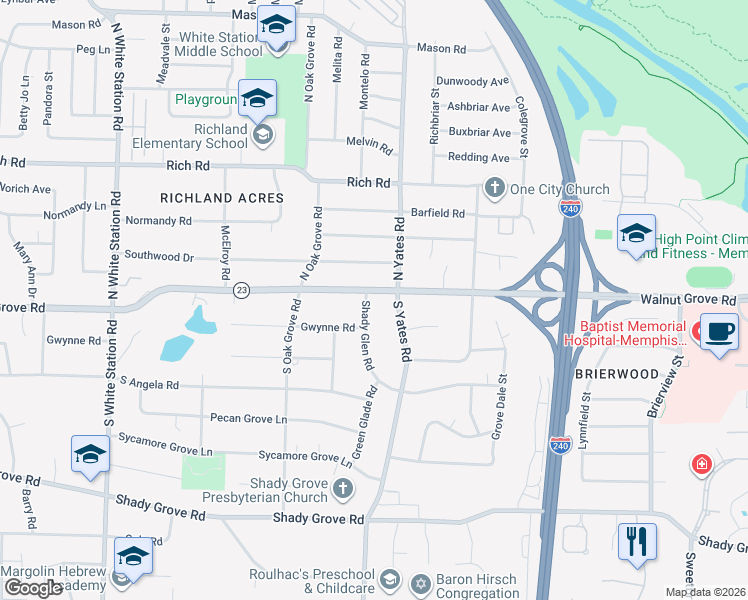 map of restaurants, bars, coffee shops, grocery stores, and more near in Memphis