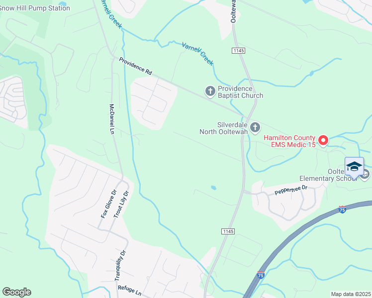 map of restaurants, bars, coffee shops, grocery stores, and more near 8385 Varnell Lane in Ooltewah