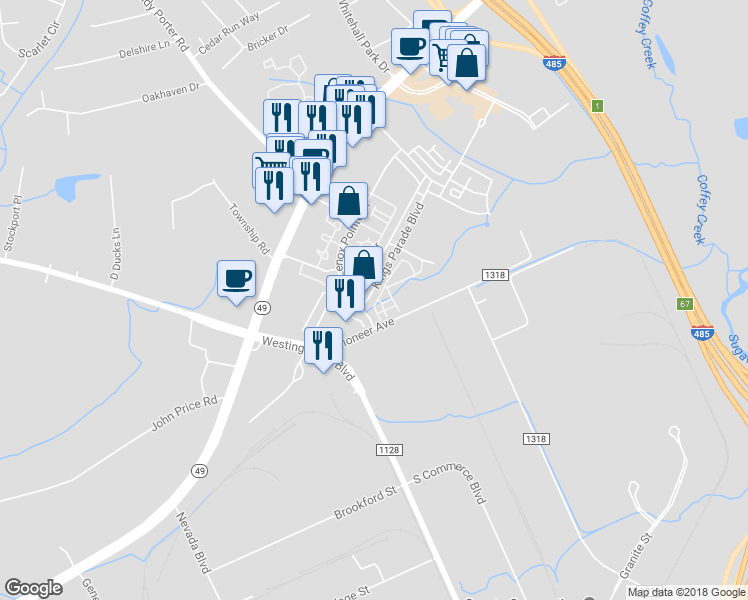 map of restaurants, bars, coffee shops, grocery stores, and more near 10005 Kings Parade Boulevard in Charlotte