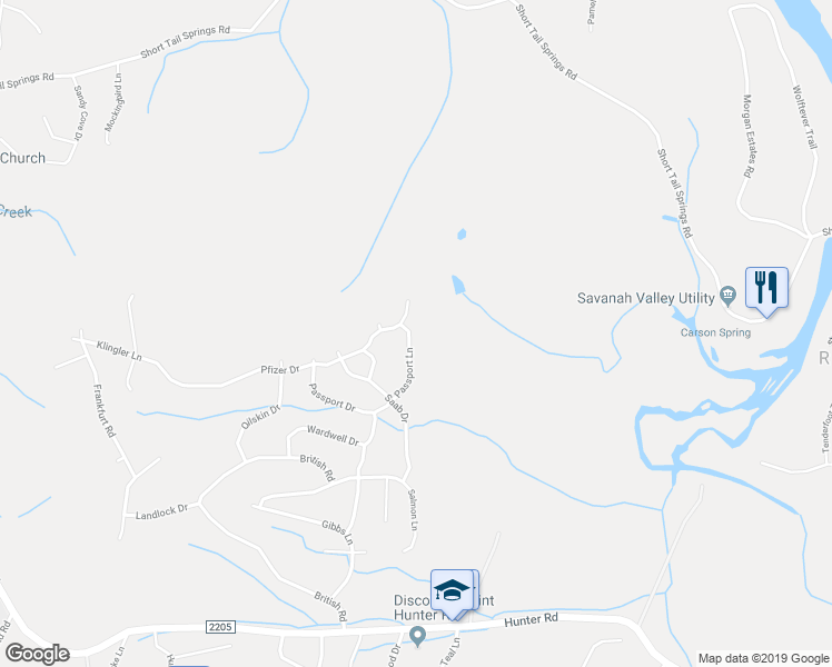 map of restaurants, bars, coffee shops, grocery stores, and more near 7681 Passport Drive in Ooltewah