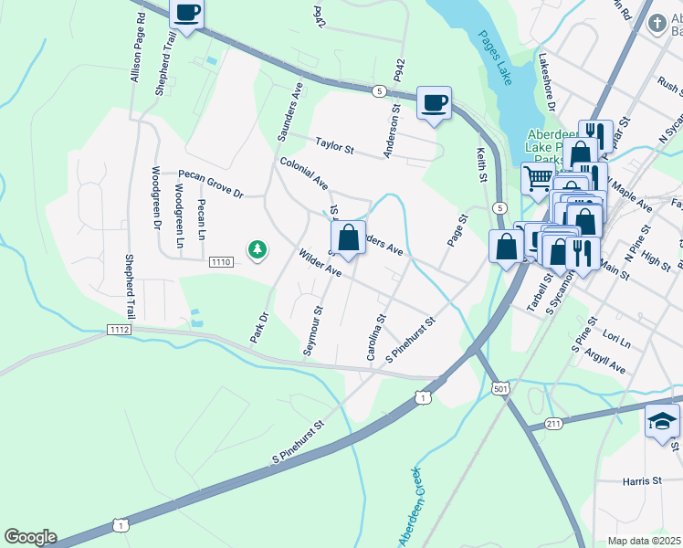map of restaurants, bars, coffee shops, grocery stores, and more near 665 Wilder Avenue in Aberdeen