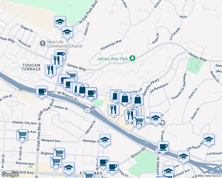 map of restaurants, bars, coffee shops, grocery stores, and more near 545 Dos Cerros in Arroyo Grande