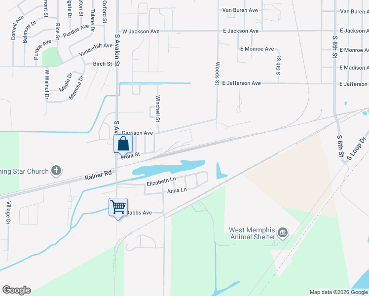 map of restaurants, bars, coffee shops, grocery stores, and more near 220 Garrison Avenue in West Memphis