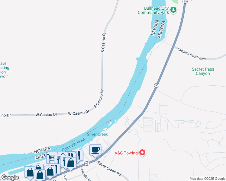 map of restaurants, bars, coffee shops, grocery stores, and more near 3700 South Casino Drive in Laughlin
