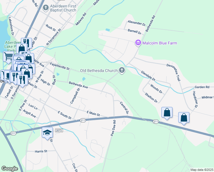 map of restaurants, bars, coffee shops, grocery stores, and more near 946 Bethesda Road in Aberdeen