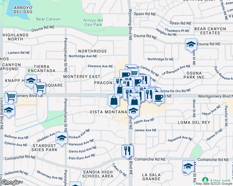 map of restaurants, bars, coffee shops, grocery stores, and more near 4500 Norma Drive Northeast in Albuquerque