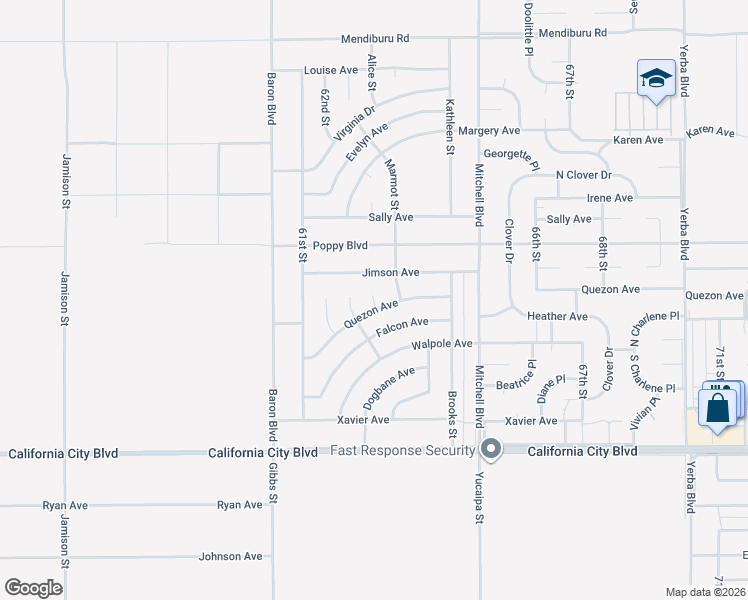 map of restaurants, bars, coffee shops, grocery stores, and more near Gull Court in California City