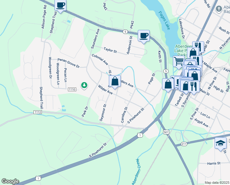 map of restaurants, bars, coffee shops, grocery stores, and more near 412 Sanborn Street in Aberdeen