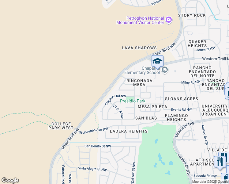 map of restaurants, bars, coffee shops, grocery stores, and more near 6919 Boca Negra Place Northwest in Albuquerque