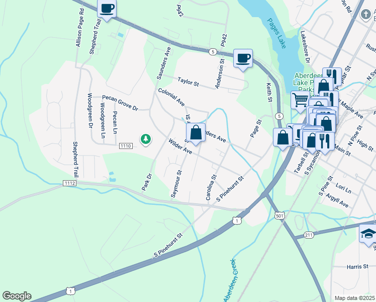 map of restaurants, bars, coffee shops, grocery stores, and more near Wilder Avenue in Aberdeen
