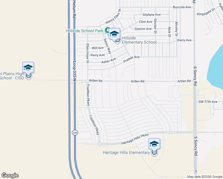 map of restaurants, bars, coffee shops, grocery stores, and more near Arden Road in Amarillo