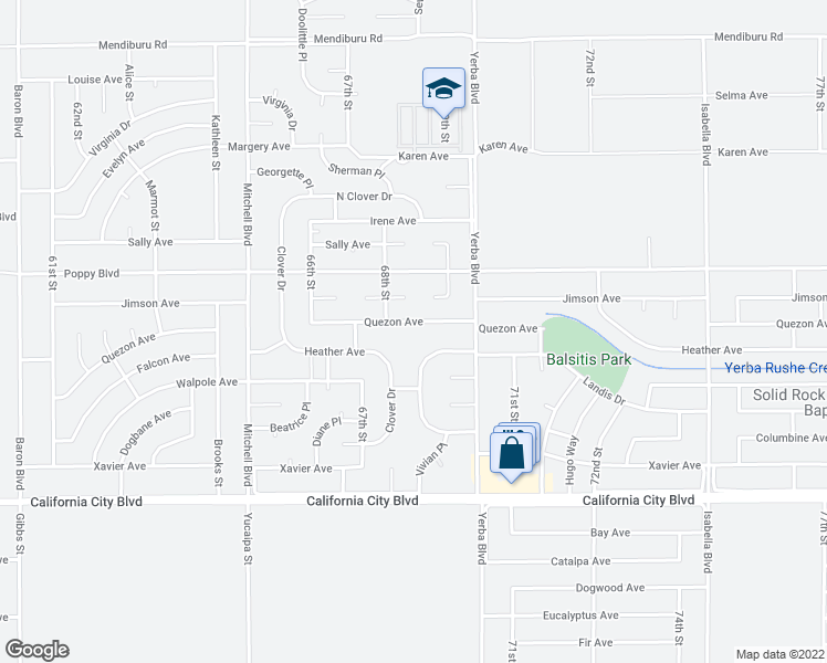 map of restaurants, bars, coffee shops, grocery stores, and more near 6832 Quezon Avenue in California City