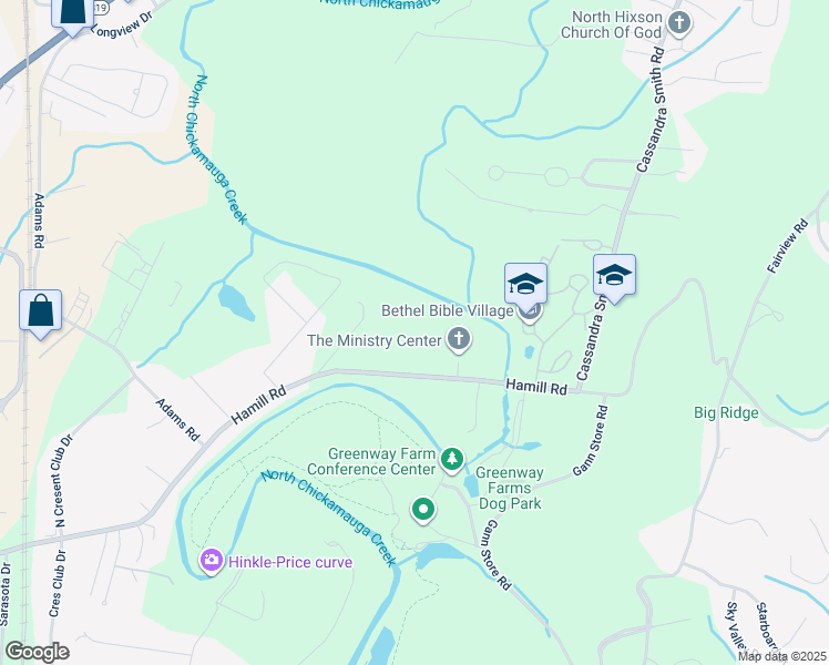 map of restaurants, bars, coffee shops, grocery stores, and more near 2925 Hamill Road in Chattanooga