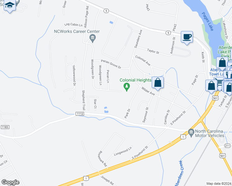 map of restaurants, bars, coffee shops, grocery stores, and more near 445 Woodgreen Drive in Aberdeen