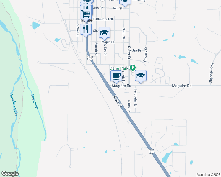 map of restaurants, bars, coffee shops, grocery stores, and more near 503 Maguire Road in Noble