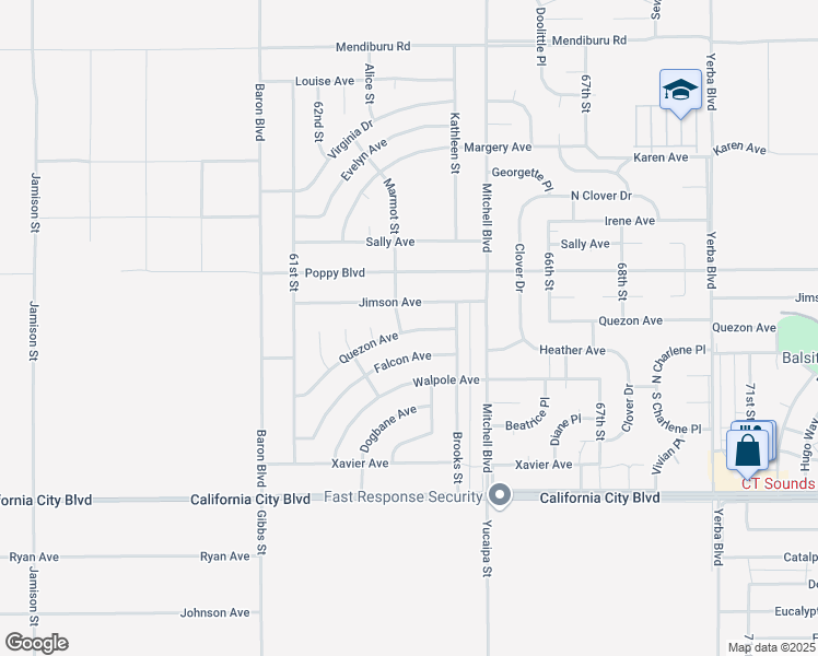map of restaurants, bars, coffee shops, grocery stores, and more near Marmot Street in California City