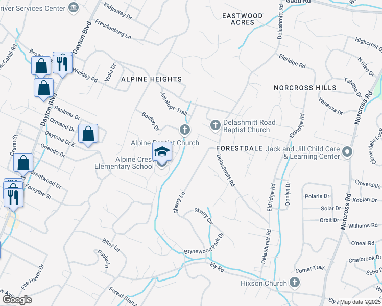 map of restaurants, bars, coffee shops, grocery stores, and more near 4651 Sherry Lane in Red Bank