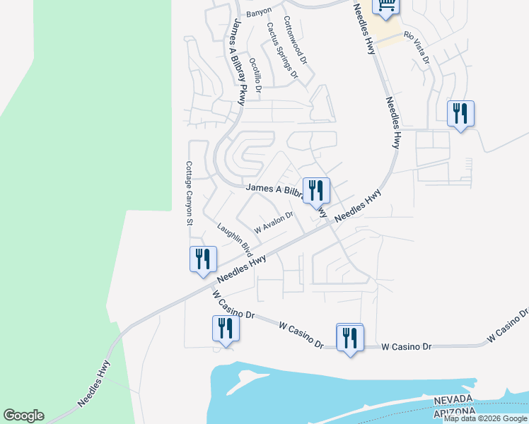 map of restaurants, bars, coffee shops, grocery stores, and more near 3652 Brian Court in Laughlin