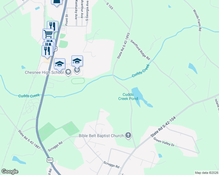 map of restaurants, bars, coffee shops, grocery stores, and more near 480 Green Lake Road in Chesnee