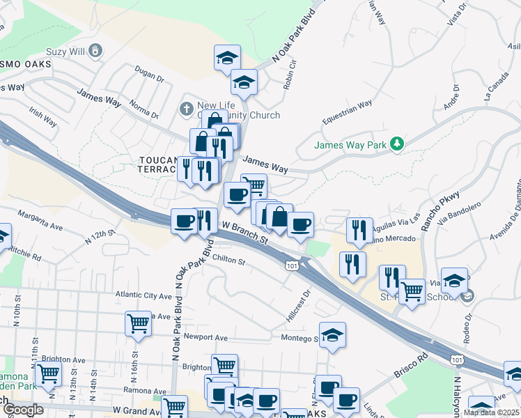 map of restaurants, bars, coffee shops, grocery stores, and more near 1570 West Branch Street in Arroyo Grande