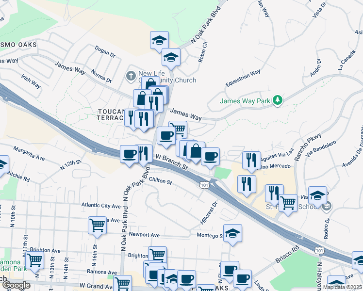 map of restaurants, bars, coffee shops, grocery stores, and more near 1570 West Branch Street in Arroyo Grande