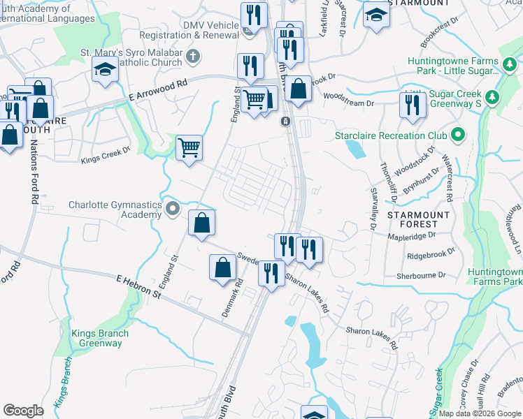 map of restaurants, bars, coffee shops, grocery stores, and more near in Charlotte