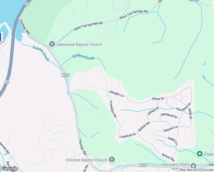 map of restaurants, bars, coffee shops, grocery stores, and more near 6510 Frankfurt Road in Ooltewah