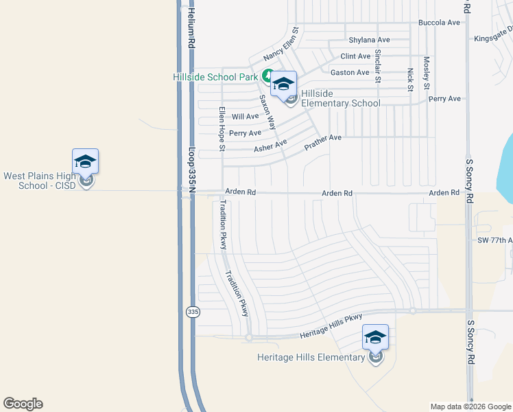 map of restaurants, bars, coffee shops, grocery stores, and more near Arden Road in Amarillo