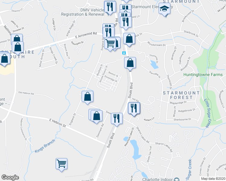 map of restaurants, bars, coffee shops, grocery stores, and more near in Charlotte