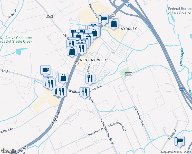 map of restaurants, bars, coffee shops, grocery stores, and more near 9948 Kings Parade Boulevard in Charlotte