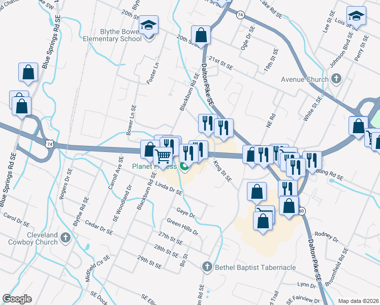 map of restaurants, bars, coffee shops, grocery stores, and more near in Cleveland