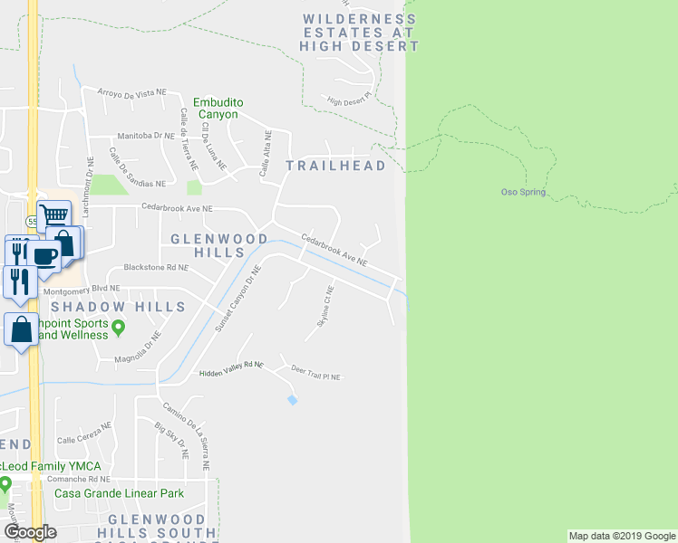 map of restaurants, bars, coffee shops, grocery stores, and more near 13533 Sunset Canyon Drive Northeast in Albuquerque