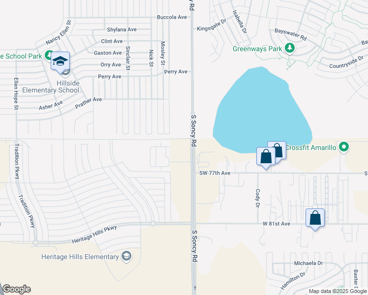 map of restaurants, bars, coffee shops, grocery stores, and more near 7500 South Loop 335 West in Amarillo