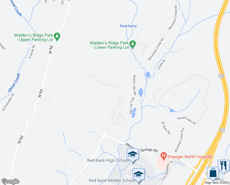 map of restaurants, bars, coffee shops, grocery stores, and more near 4112 Mountain Creek Road in Chattanooga