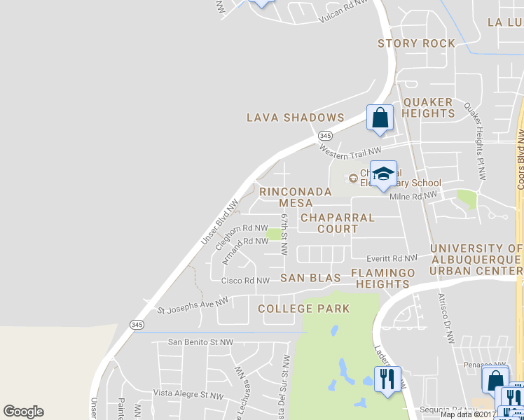 map of restaurants, bars, coffee shops, grocery stores, and more near 6809 Boca Negra Place Northwest in Albuquerque