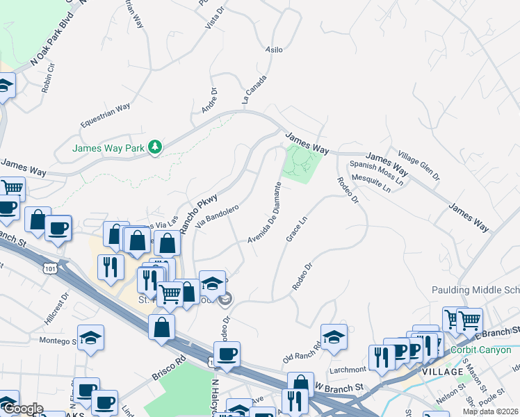 map of restaurants, bars, coffee shops, grocery stores, and more near 447 Cuerda Corte in Arroyo Grande