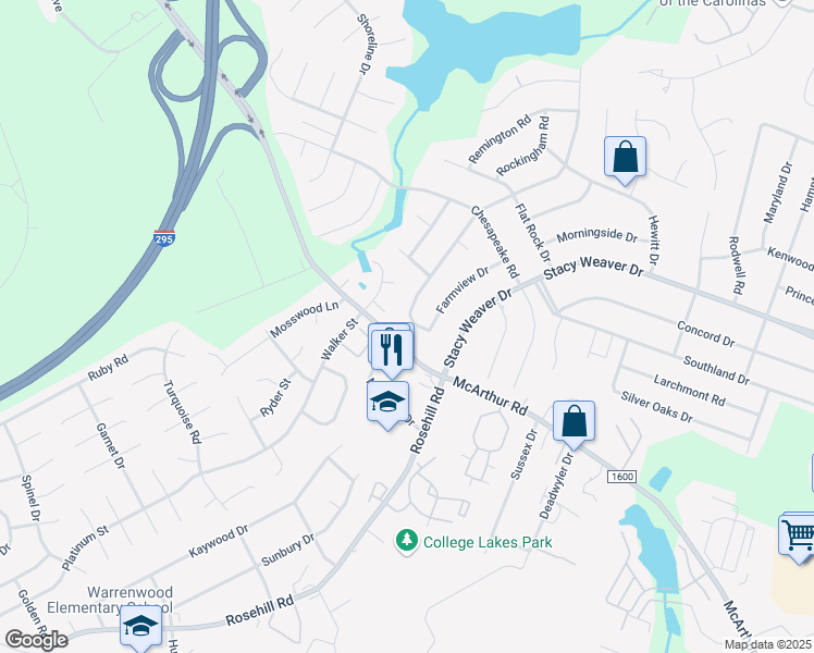 map of restaurants, bars, coffee shops, grocery stores, and more near 560 Waterbury Drive in Fayetteville