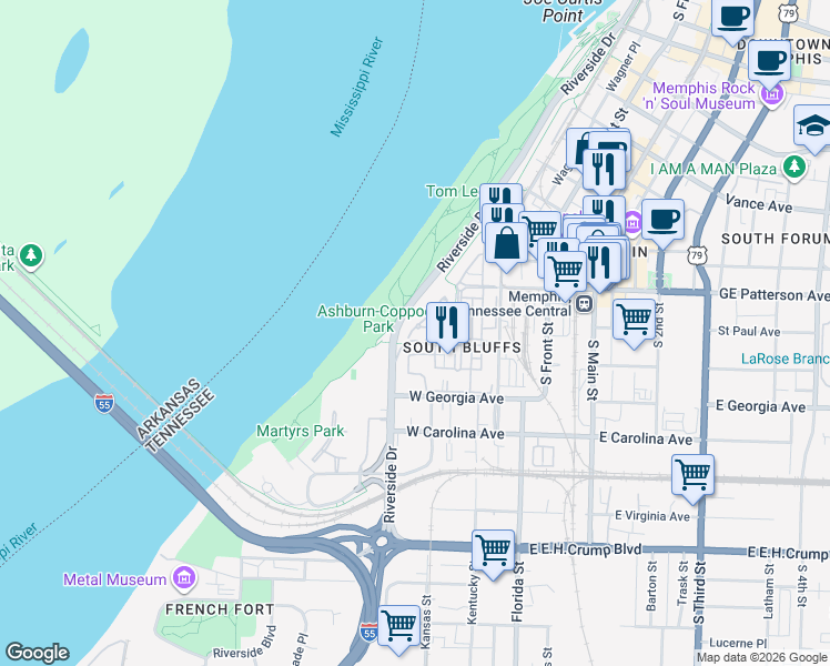 map of restaurants, bars, coffee shops, grocery stores, and more near 570 Magnolia Mound Drive in Memphis