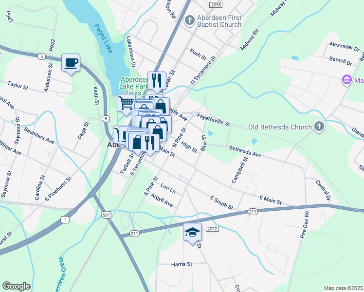 map of restaurants, bars, coffee shops, grocery stores, and more near 304 High Street in Aberdeen