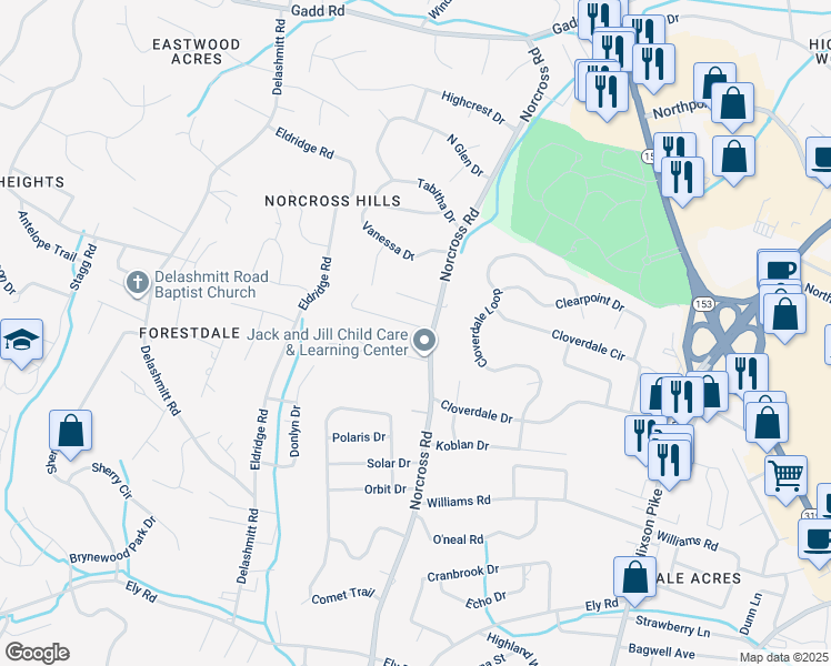 map of restaurants, bars, coffee shops, grocery stores, and more near 1304 Michael Lane in Chattanooga