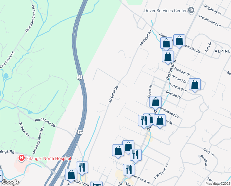 map of restaurants, bars, coffee shops, grocery stores, and more near 4508 McCahill Road in Chattanooga
