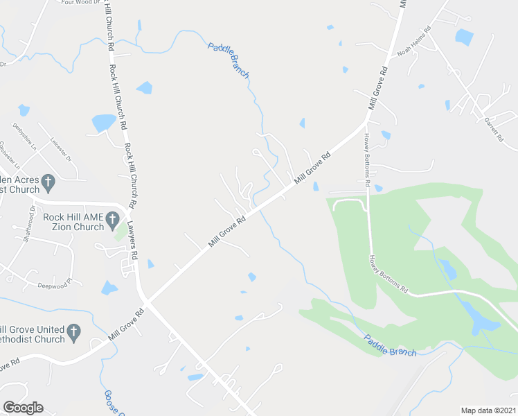 map of restaurants, bars, coffee shops, grocery stores, and more near Mill Grove Road in Indian Trail