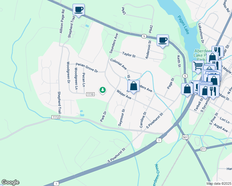 map of restaurants, bars, coffee shops, grocery stores, and more near Wilder Avenue in Aberdeen