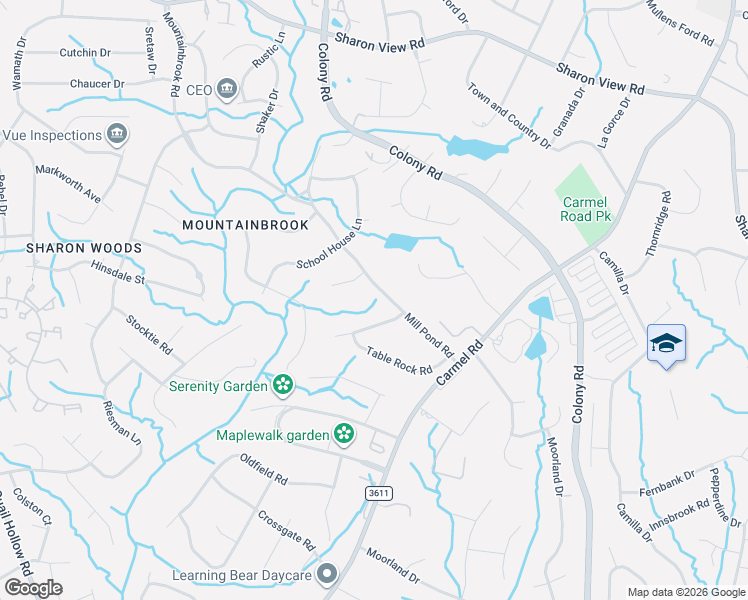 map of restaurants, bars, coffee shops, grocery stores, and more near 3524 Mill Pond Road in Charlotte