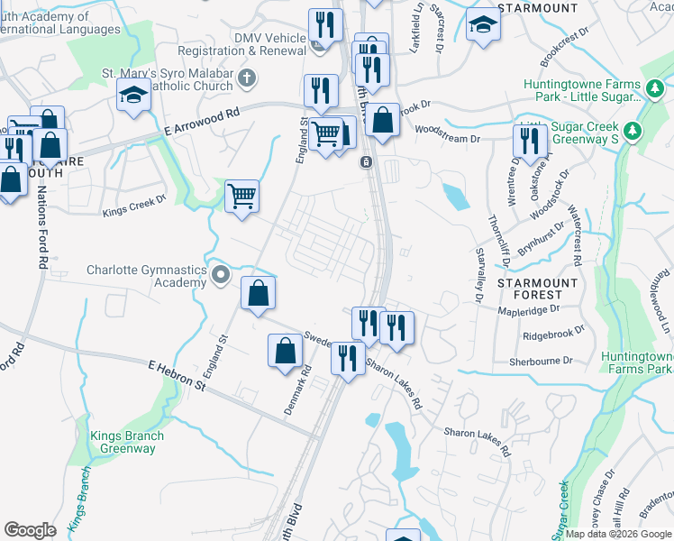 map of restaurants, bars, coffee shops, grocery stores, and more near in Charlotte