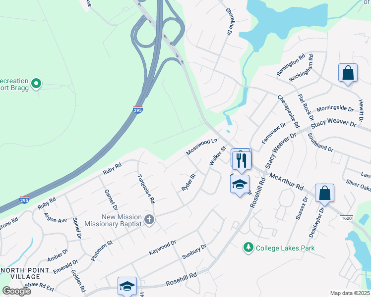 map of restaurants, bars, coffee shops, grocery stores, and more near 1030 Bradley Street in Fayetteville