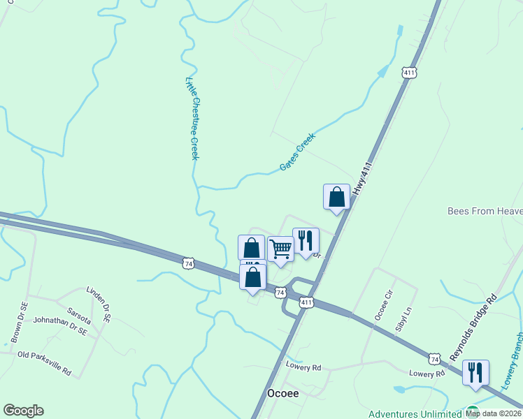 map of restaurants, bars, coffee shops, grocery stores, and more near 141 Whitewater Drive in Ocoee