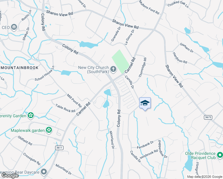 map of restaurants, bars, coffee shops, grocery stores, and more near 5832 Colony Road in Charlotte